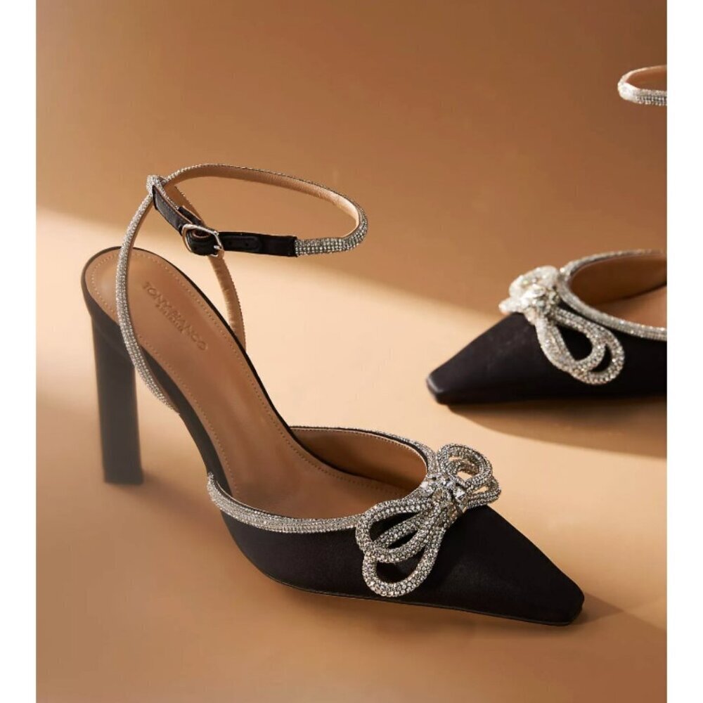 Tony Bianco Elsie Heels Black Satin W Rhinestone Bow 10